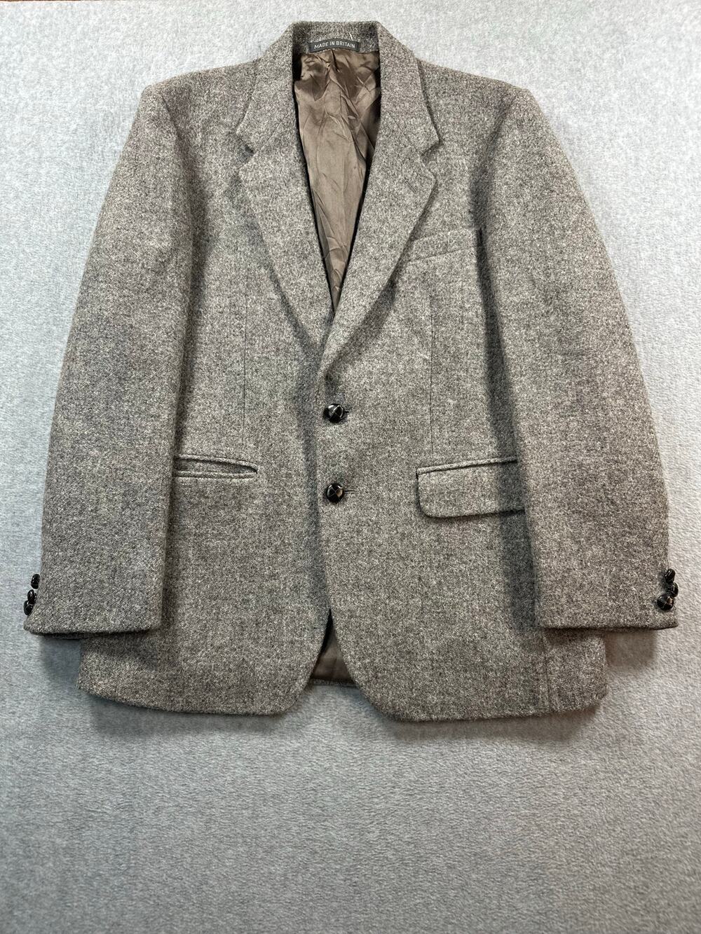 Vintage Harris Tweed Men's Handwoven Wool Blazer Gray 42